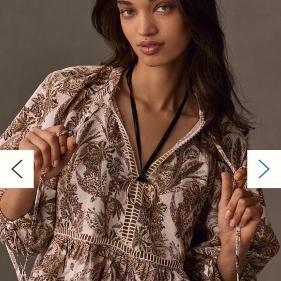 Anthropologie Tops - Anthropologie Brown and Cream Botanical Print Tunic